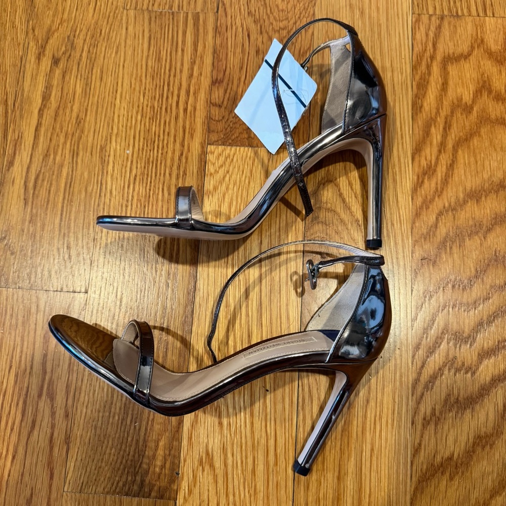 Stuart Weitzman Nudistsong Pewter Bronze Ankle Strap 4 Inch Sandal Heels 6 - Picture 5 of 11